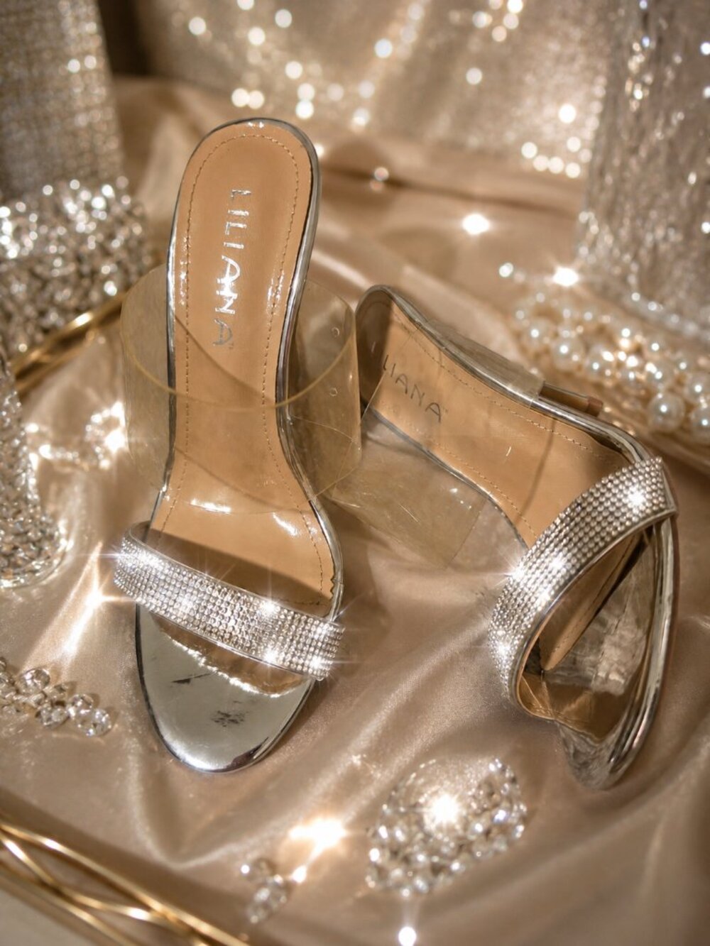 Liliana Strappy Silver Clear Heels Leska-70 Size 6.5 Homecoming Prom Wedding
